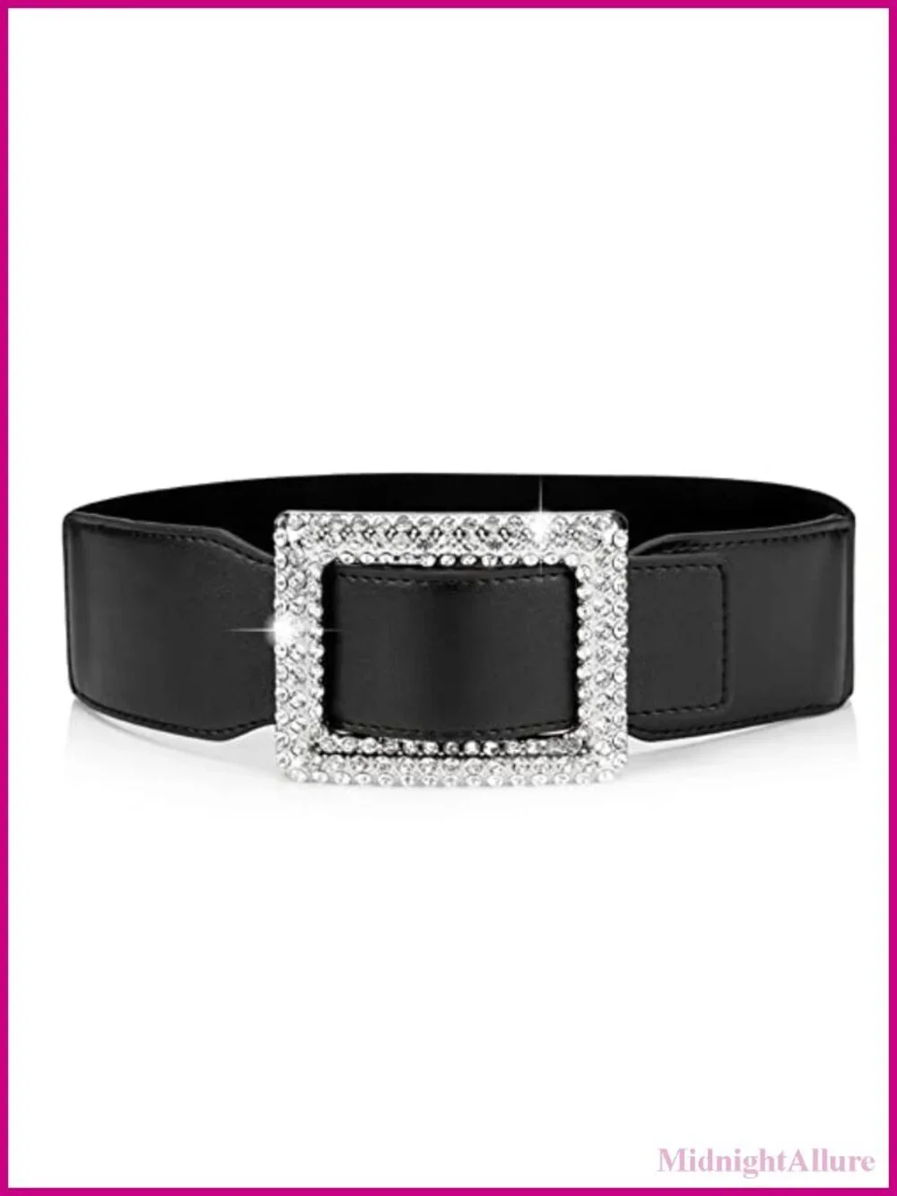 Wide Elastic Waist Belt Stretchy Cinch Belt with Rhinestone Buckle